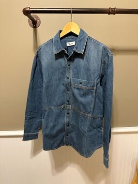 Casual Blue Denim Button-Down Shirt Jacket